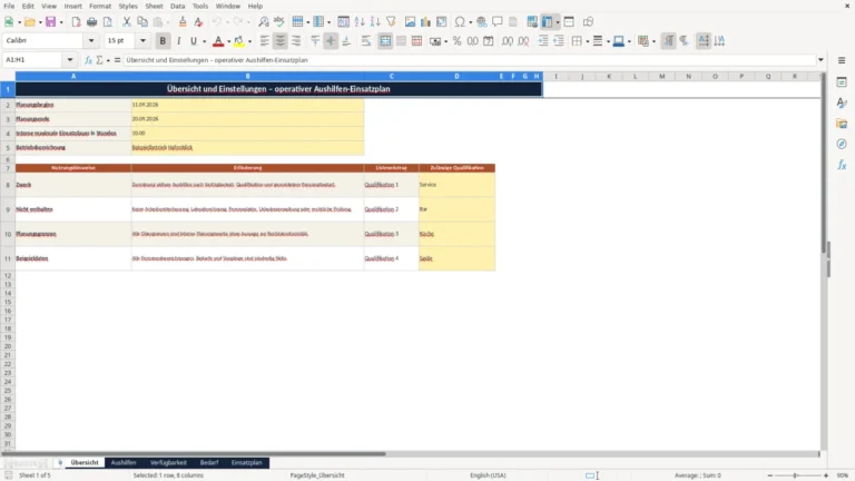 Vorschau von Excel-Einsatzplan für Aushilfen in der Gastronomie