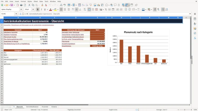 Vorschau von Getränkekalkulation Gastronomie mit Excel