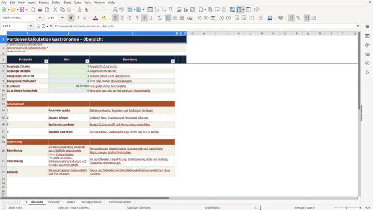 Vorschau von Portionenkalkulation Gastronomie mit Excel