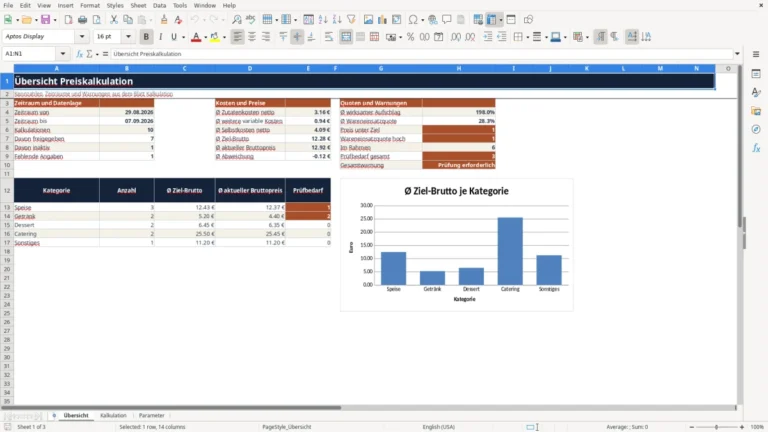 Vorschau von Preiskalkulation Gastronomie mit Excel