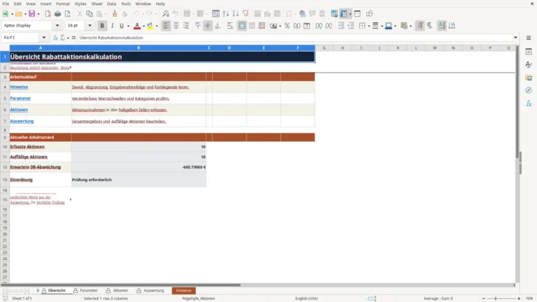 Vorschau von Excel-Kalkulation für Rabattaktionen in der Gastronomie