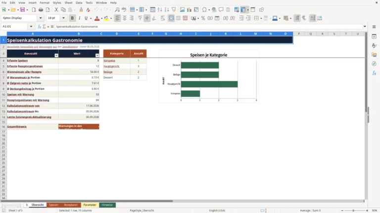 Vorschau von Speisenkalkulation Gastronomie mit Excel