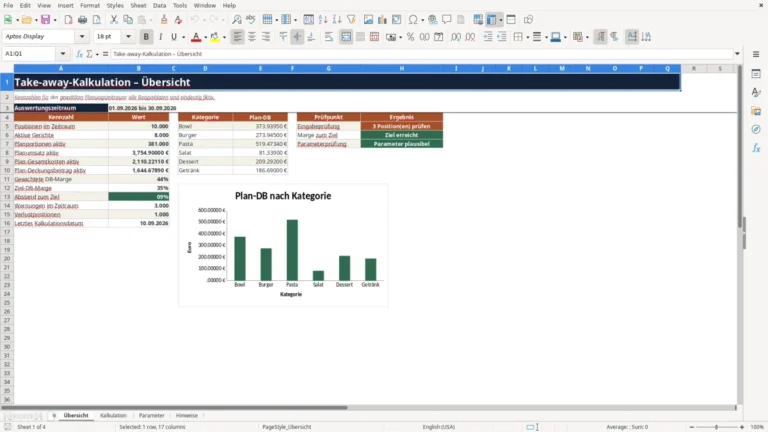 Vorschau von Take-away-Kalkulation mit Excel für Deckungsbeiträge