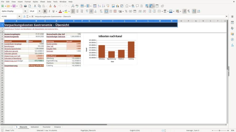 Vorschau von Verpackungskosten in der Gastronomie mit Excel prüfen