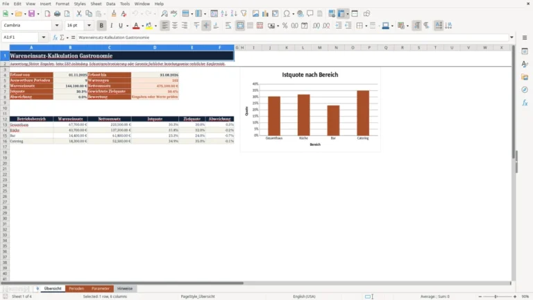 Vorschau von Excel-Wareneinsatz-Kalkulation für die Gastronomie